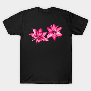 Pink Painted Watercolor Lilies Floral T-Shirt